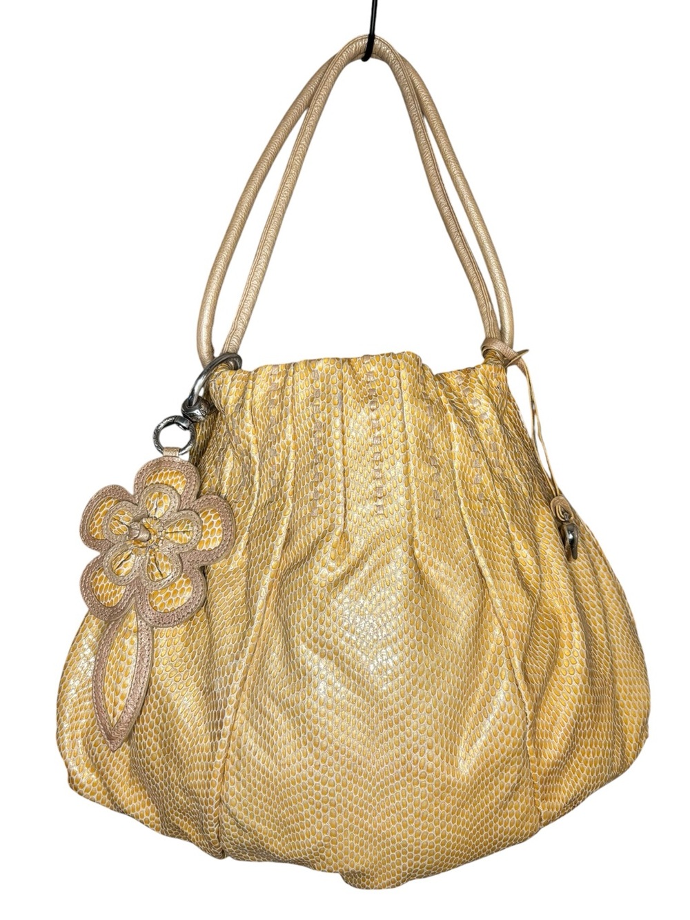 Brighton Breelin Yellow Python Embossed Leather Slouch Hobo Bag Floral Charm
